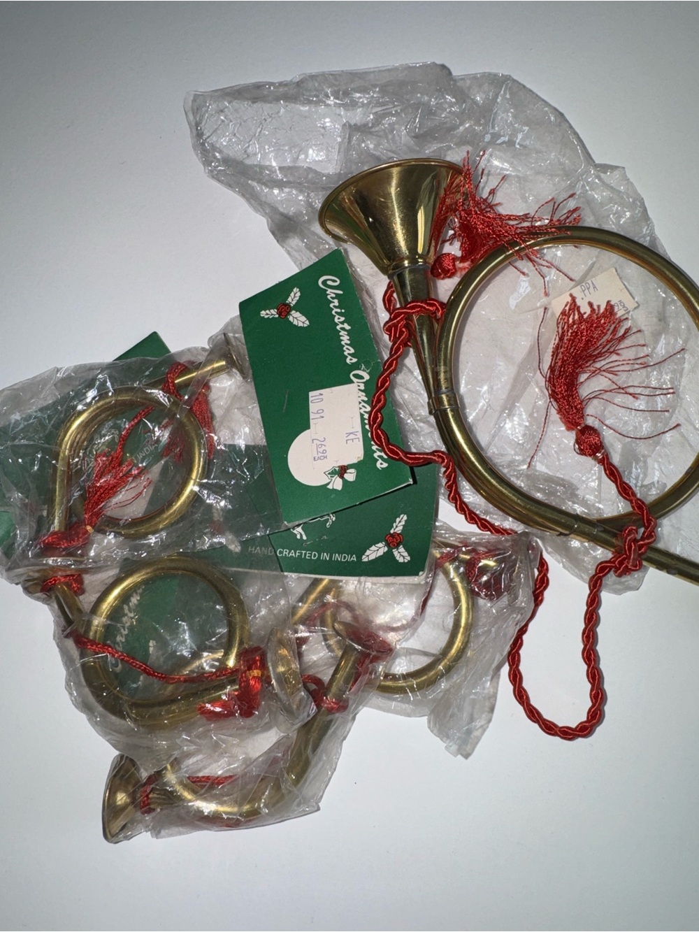 VTG solid Brass 5- Bugle French Horn Trumpet Holidays Christmas